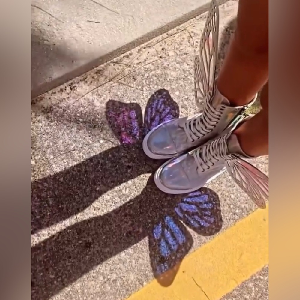Holographic silver butterfly boots- super cute & fun!